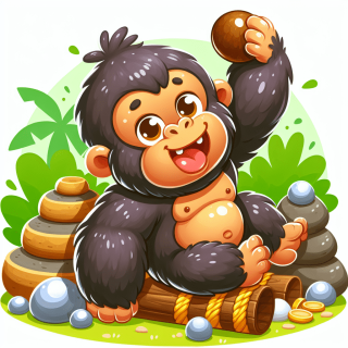 楽しく遊んでいるかわいいゴリラのイラスト