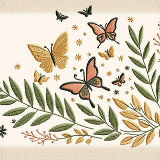 羽ばたいている蝶々を刺繍したシンプルなイラスト