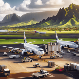 ハワイの飛行場 飛行機3機