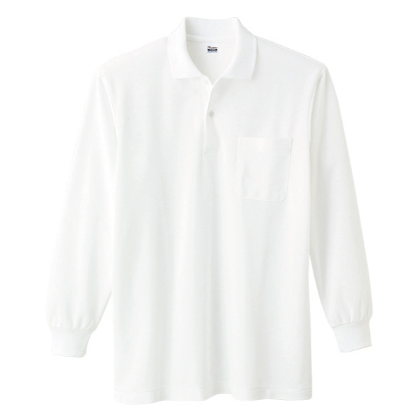 ホワイト｜快適ロングスリーブポロ（ポケット付）