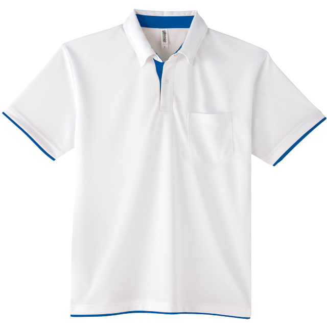 ホワイト×ロイヤルブルー｜ドライレイヤードボタンダウンポロシャツ