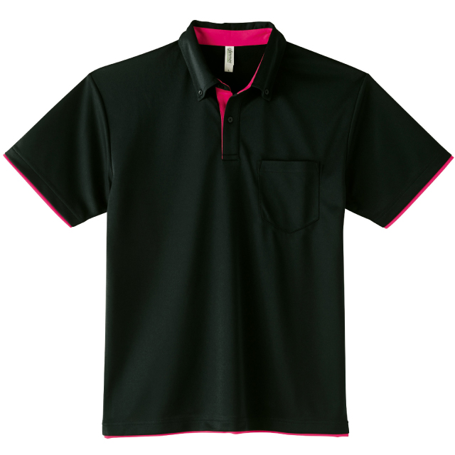 ブラック×ホットピンク｜ドライレイヤードボタンダウンポロシャツ