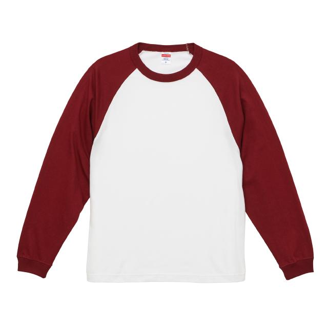 ホワイト×バーガンディー｜ラグランロングスリーブ Tシャツ