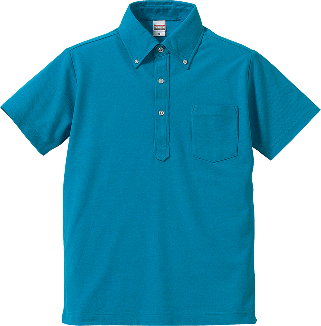 ターコイズブルー｜クールビズボタンダウンポロ（ポケット付）
