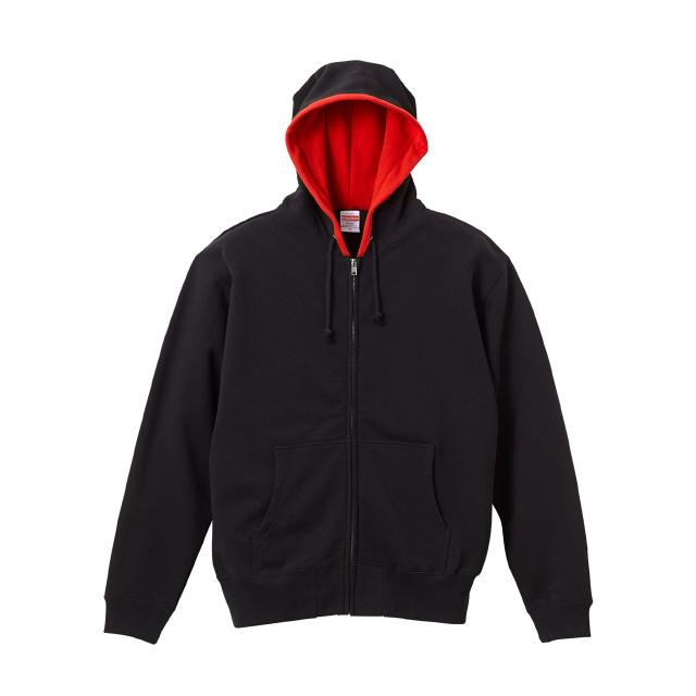ブラック×レッド｜カラフルフードジップパーカー