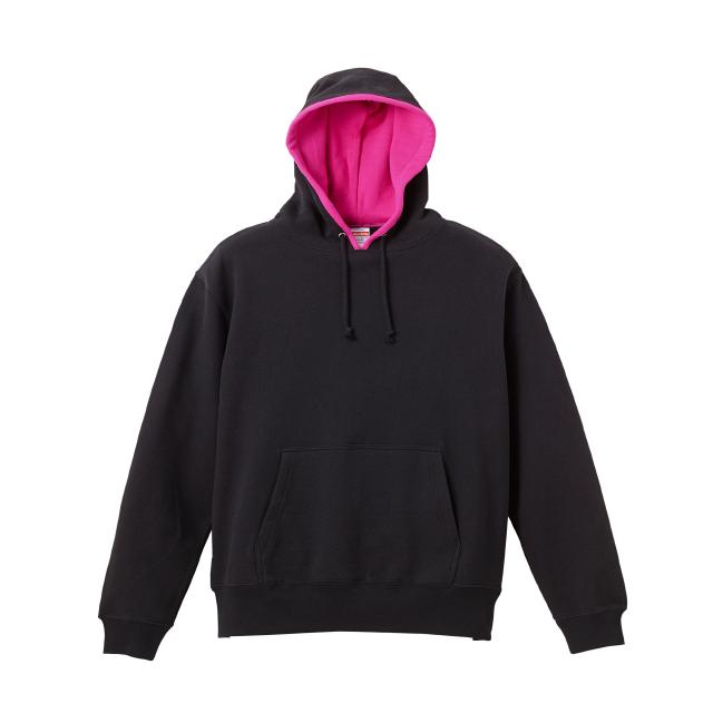 ブラック×トロピカルピンク｜カラフルフードパーカー