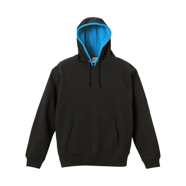 ブラック×ターコイズブルー｜カラフルフードパーカー